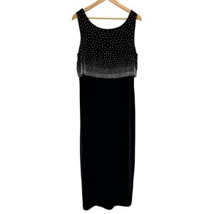 Joseph Ribkoff Black Studded Layered Bodice Sleeveless Maxi Dress 14 Formal LBD